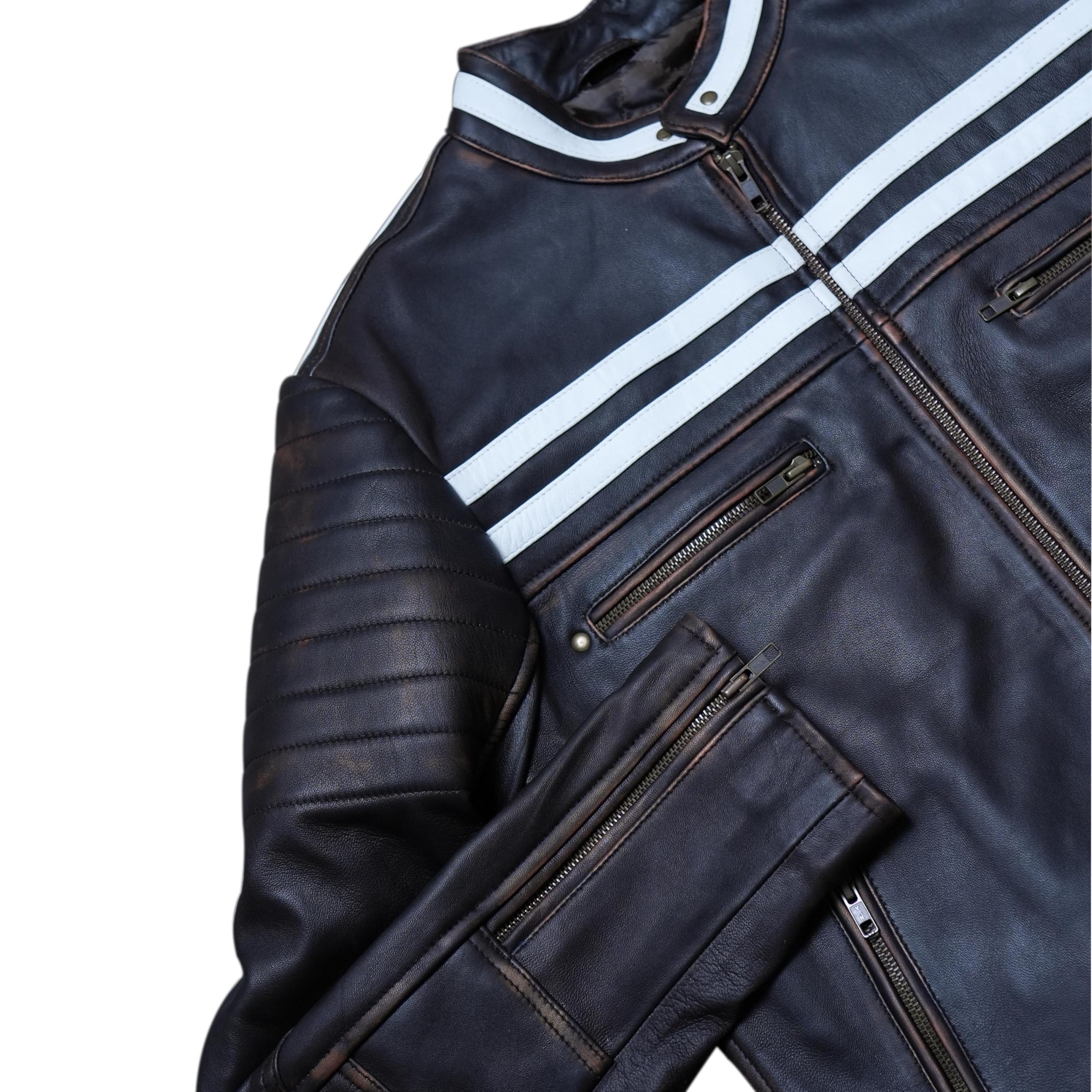 Veste de moto Cafe Racer vintage en cuir véritable vieilli vintage, pour homme, noir