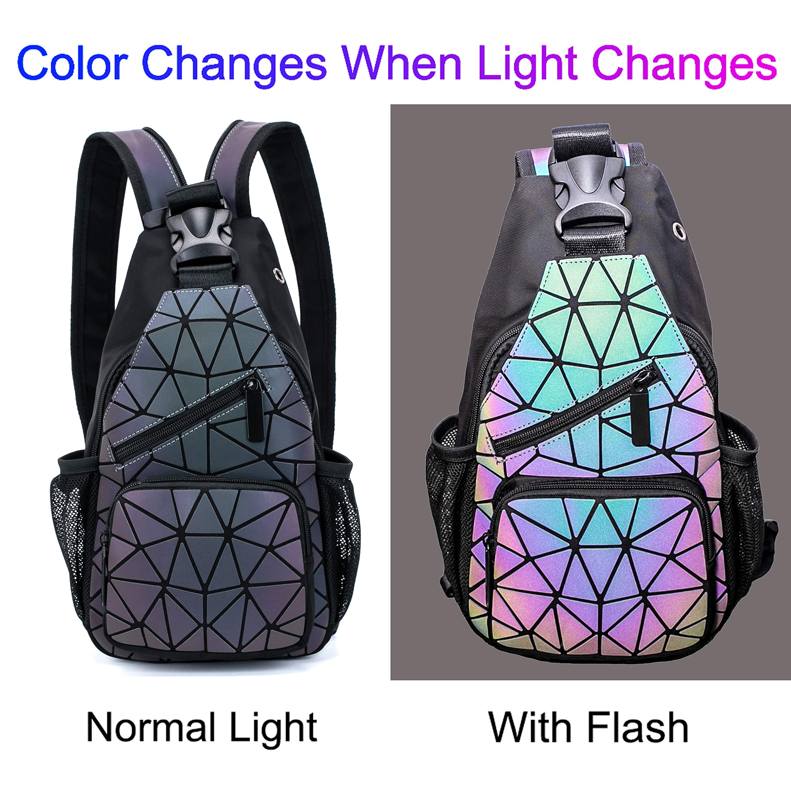 Geometrische Umhängetasche Geometrischer Rucksack Damen Leuchtender Holographic Rucksäcke Reflektierend Festival Tasche