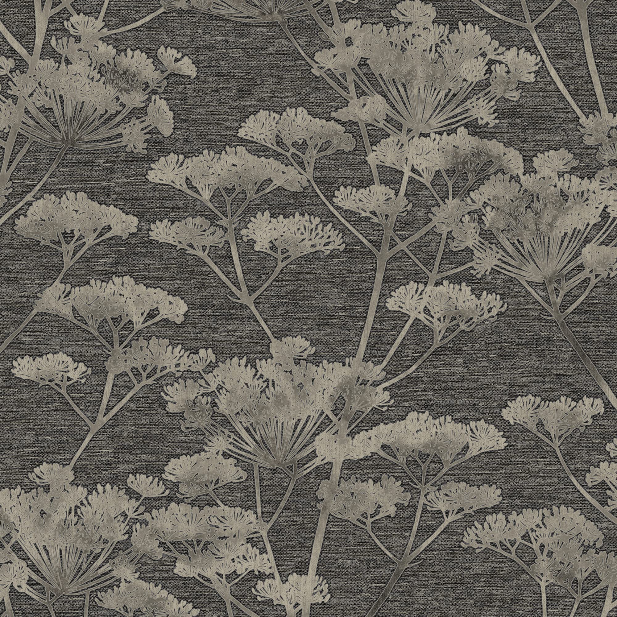Boutique Serene Seed-Head Wallpaper - Black & Gold - 6m Roll