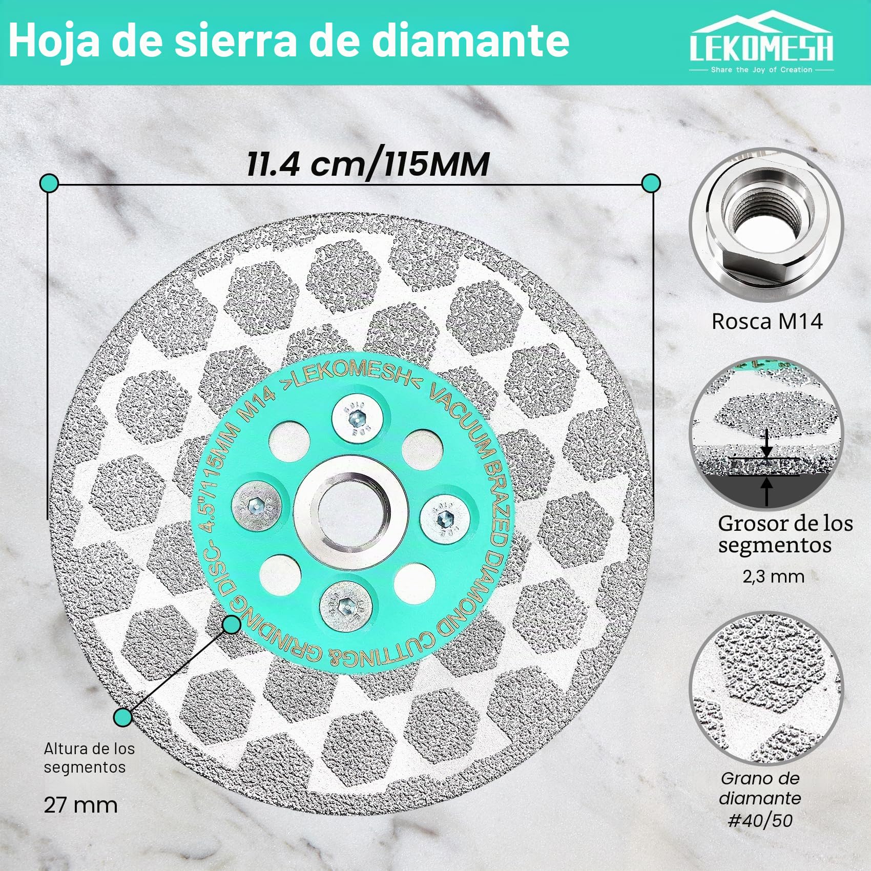 Disco Porcelanico 115mm - LEKOMESH Disco Diamante Doble Cara 115mm para Corte y Rectificado de Porcelánico, Cerámica, Azulejos, Mármol, Granito, Hormigón, Rosca M14