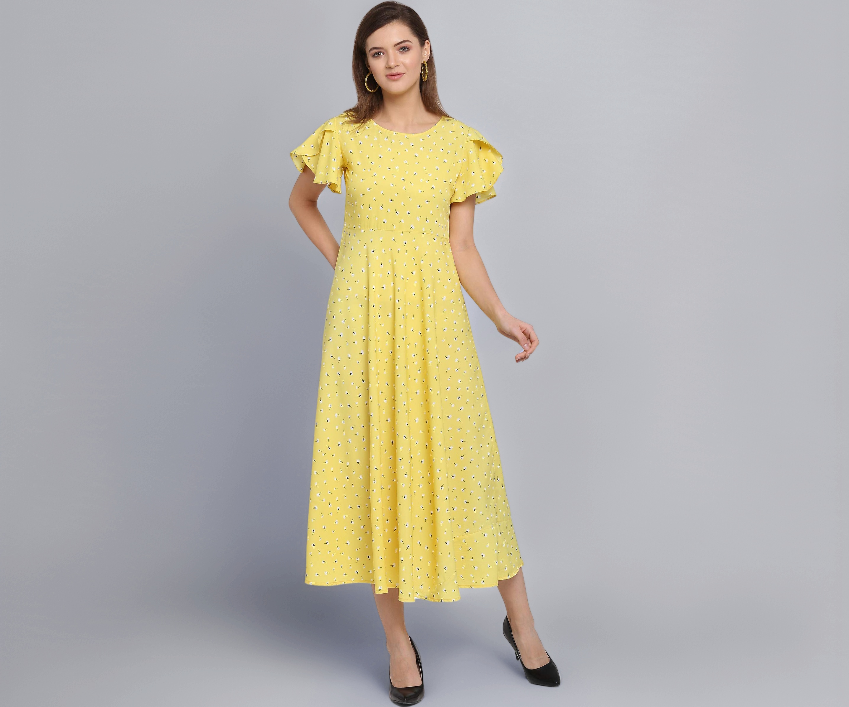 fusion dresses for ladies OOMPH! Women's Western & wear Midi Women, Beach, Yellow Bloomfield