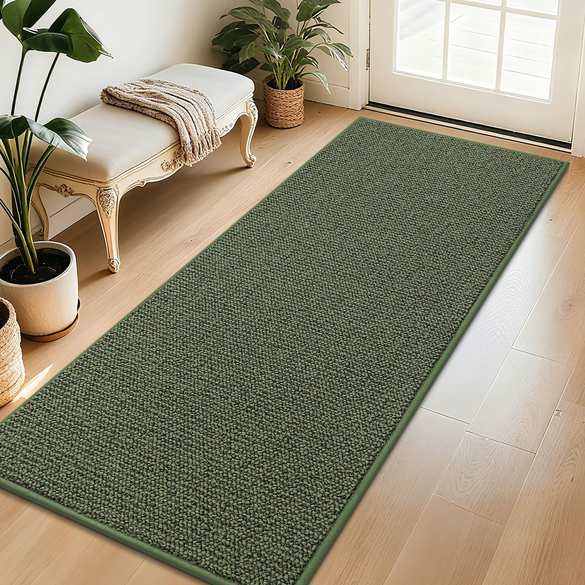 BEQHAUSE Dirt Trapper Door Mat 32" x 72", Non-Slip Washable Doormats Entrance Mat, Dirt Resistant and Absorbent Welcome Mat, Low Profile Floor Mats for Front Back Door and Entryway, Green