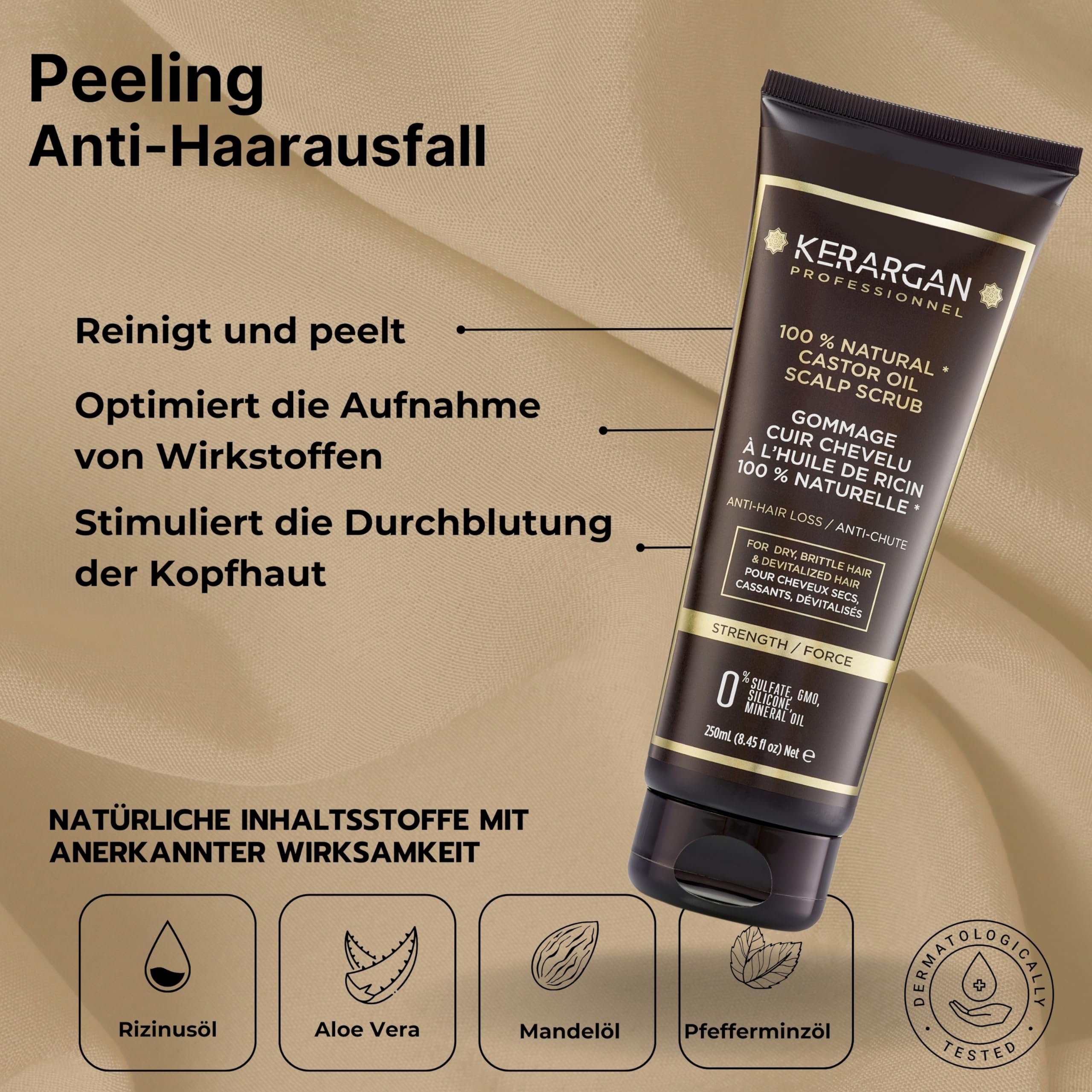 KERARGAN - Rizinusöl 6er Set Anti-Haarbruch - 3x500ml+100ml+350ml+250ml | Shampoo, Conditioner, Haarmaske, Haarserum, Leave-in Pflege und Kopfhautpeeling, komplette Anti-Haarbruch-Routine