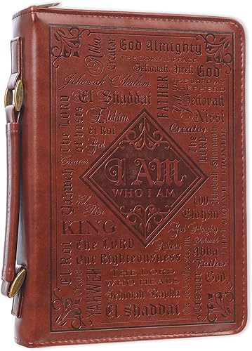 Christian Art Gifts Portada de la Biblia clásica para hombre con nombres de Dios Éxodo 346, piel sintética marrón, talla M