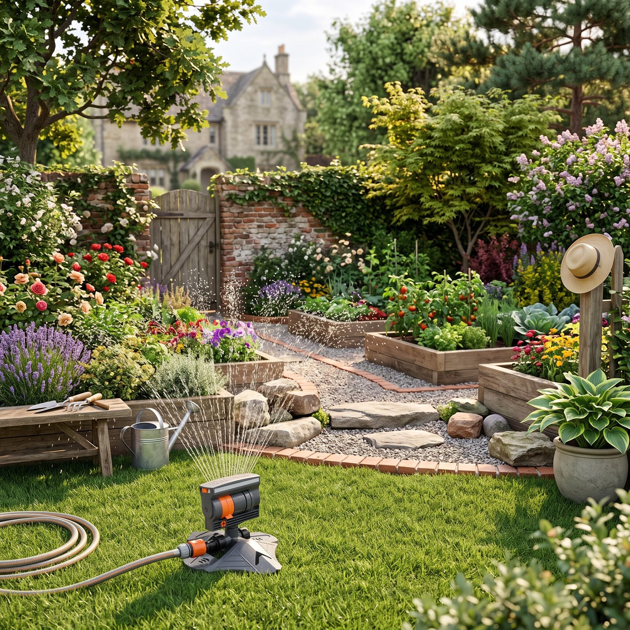 Yosoo Health Gear Irrigatore Automatico Oscillante per Prato con 16 Fori, 4 modalità di Spruzzo Regolabili, di Irrigazione Flessibile per giardino.