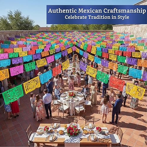 Miniatura 6 de Pancartas de fiesta mexicana (paquete de 5, 10 diseños de banderas de papel de seda por bandera/no de plástico), pancarta de papel picado,