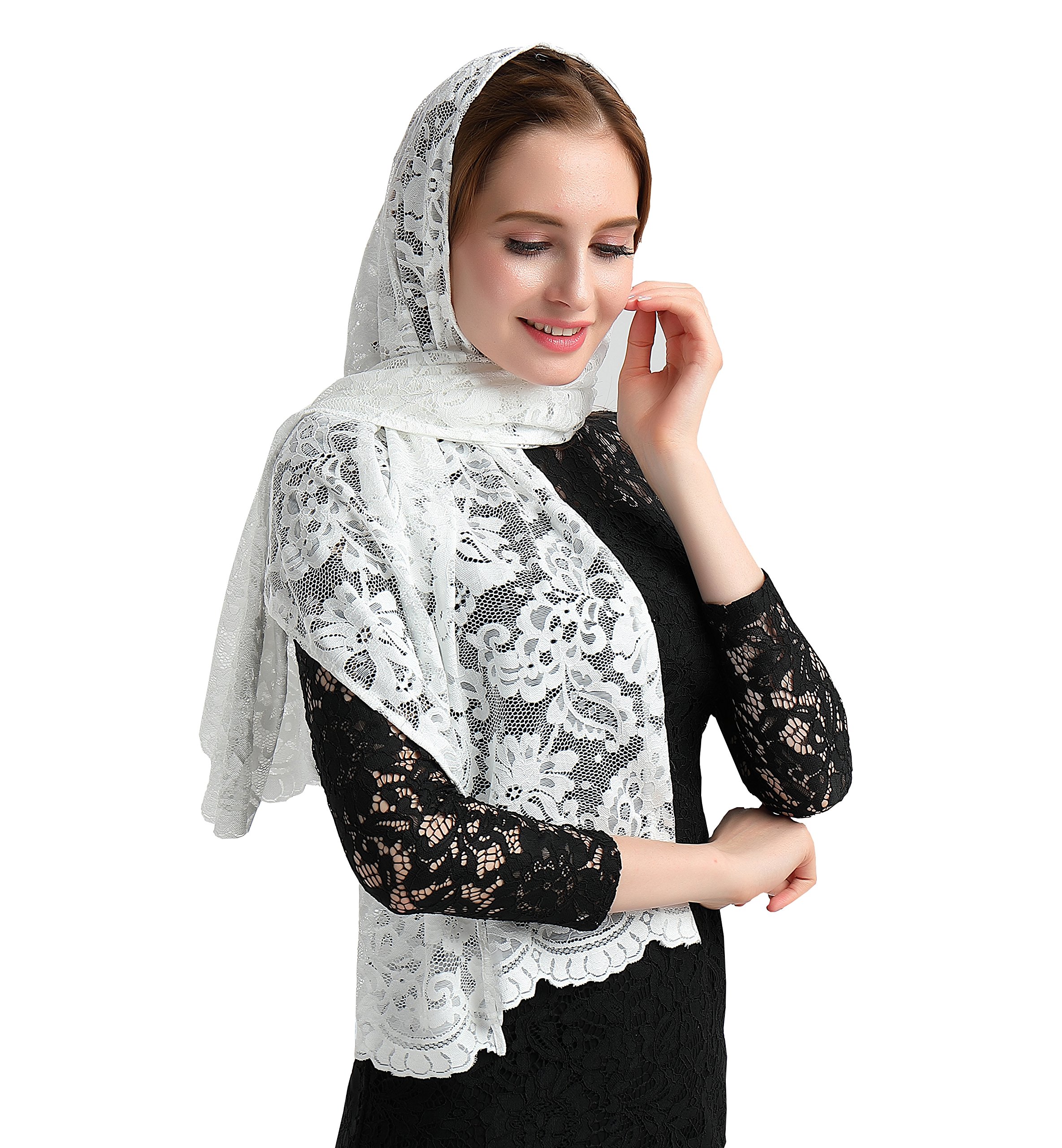 Leimandy Religious Head Covering Mantilla veil Catholic Mantilla Orthodox veil v25 - Ivory -