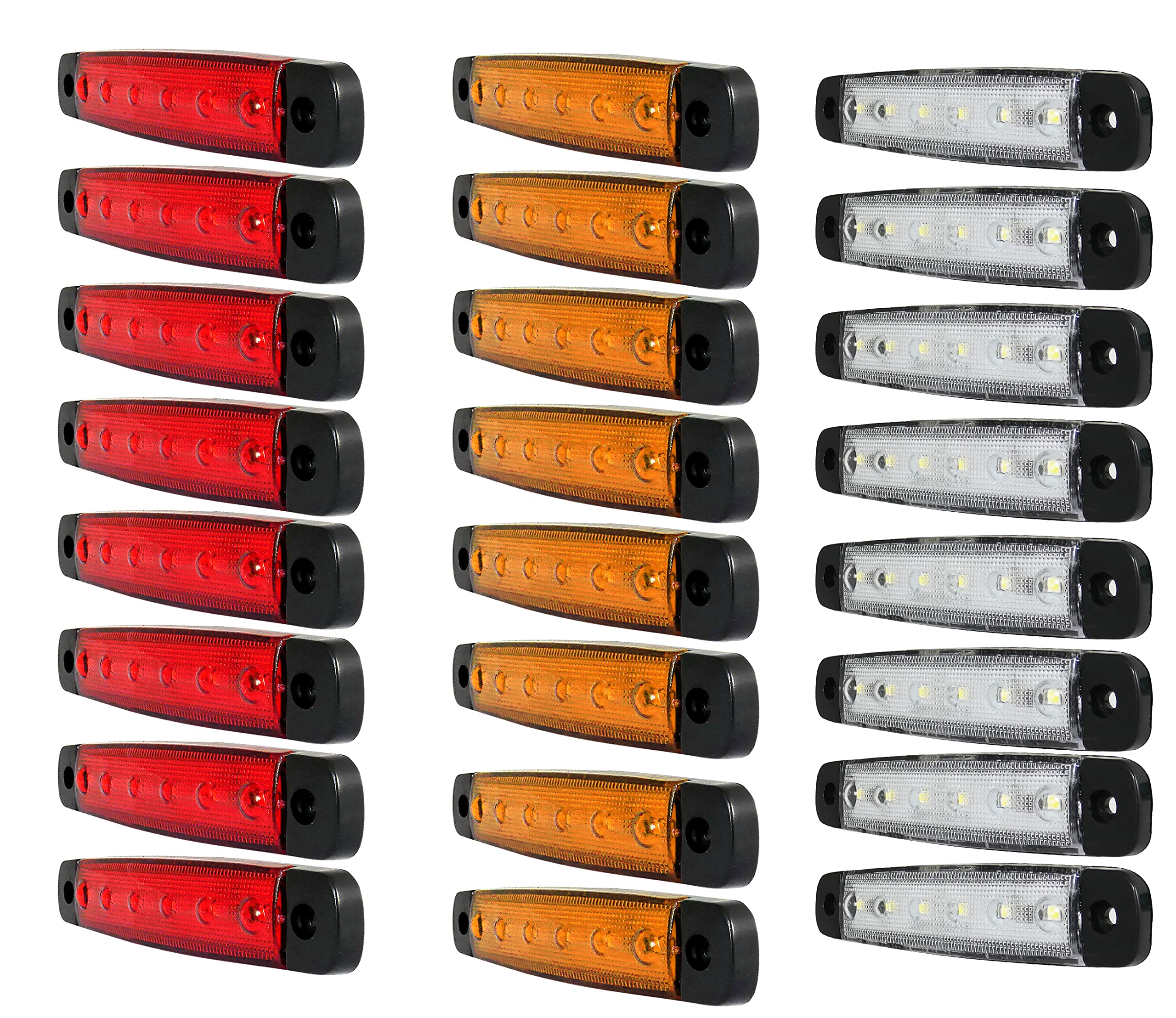 J/J 30 X Segnalatore Luce Ingombro 6 Led 24v 24volt 3 Colori Arancio Rosso Bianco Camion Fanale Laterale E Mark Omologati E13