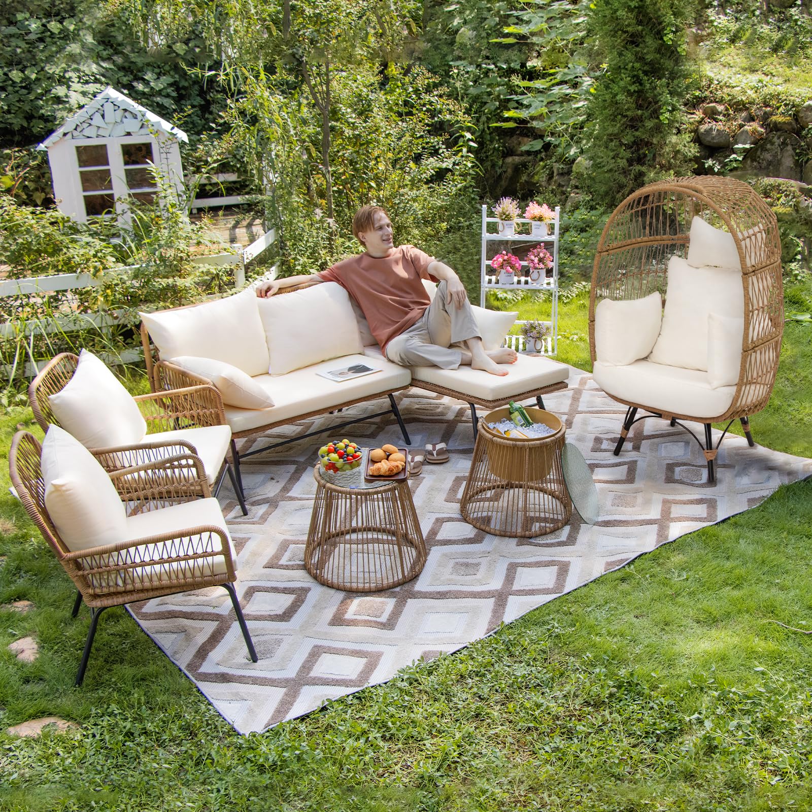Amazon.com: NICESOUL® 7 Pcs Boho Outdoor Patio Furniture Sofa Set 