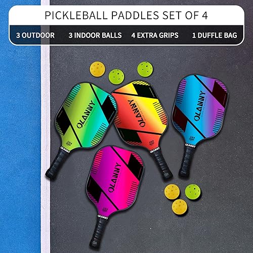 Miniatura 7 de Juego de paletas de pickleball de grafito, raquetas de primera calidad, cara de fibra y polímero de núcleo de panal de abeja, incluye paletas de