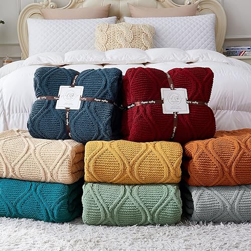 Miniatura 7 de Longhui bedding Manta de punto trenzado de chenilla, gruesa, suave, grande, acogedora manta de vellón tejida para sofá, cama, grande, 51 x 63