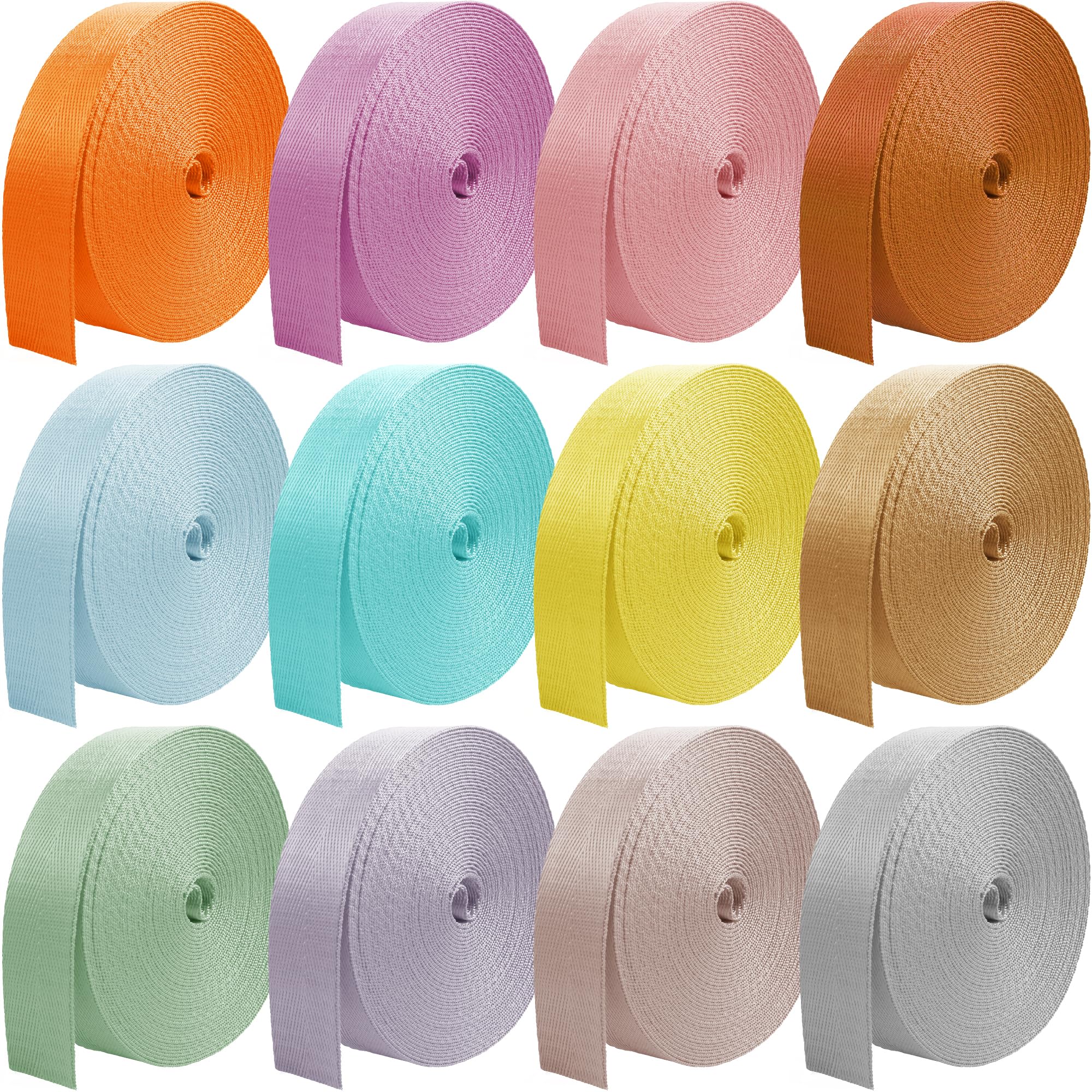 12 Rolls Nylon Webbing 1 inch 1.5 inch 2 inch Nylon Strap Webbing Straps Backpack Straps Nylon Belt, 10 25 50 3.3 Yards Webbing Strapping