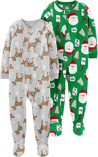 Simple Joys by Carter's Unisex Kids' Holiday Loose-Fit Flame Resistant Fleece Footed Pajamas, Pack of 2