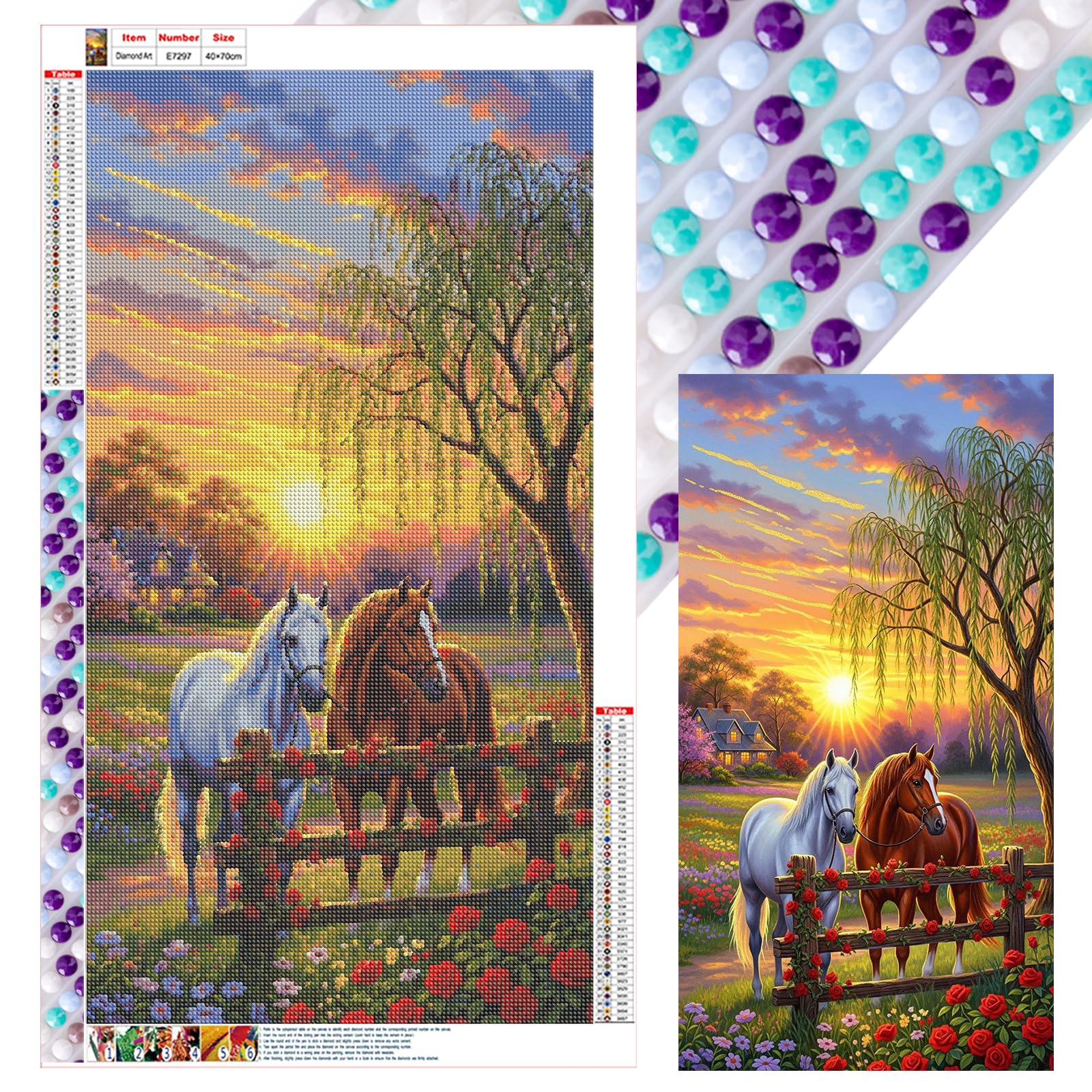 Poetrydraw Horses Under The Setting Sun Sunset Horses 5D Diy Diamond Art Kit For Adults & Beginners 40X70cm Home Decor Gift
