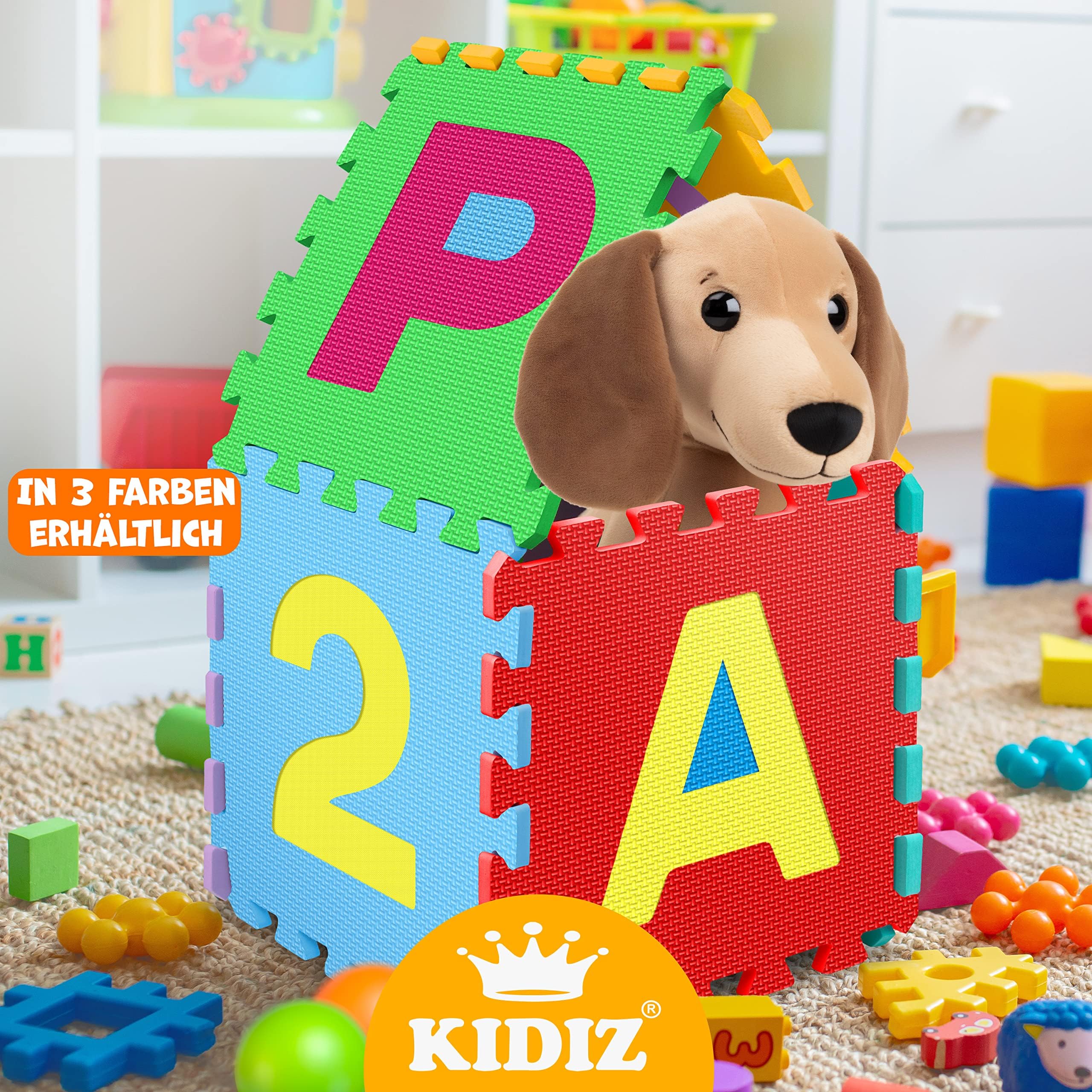 KIDIZ® Tappeto puzzle da 86 pezzi - tappeto da gioco per bambini - tappetino in gommapiuma - stuoia puzzle - tappetino per bambini - puzzle numeri e lettere - tappeto protettivo, Bunt