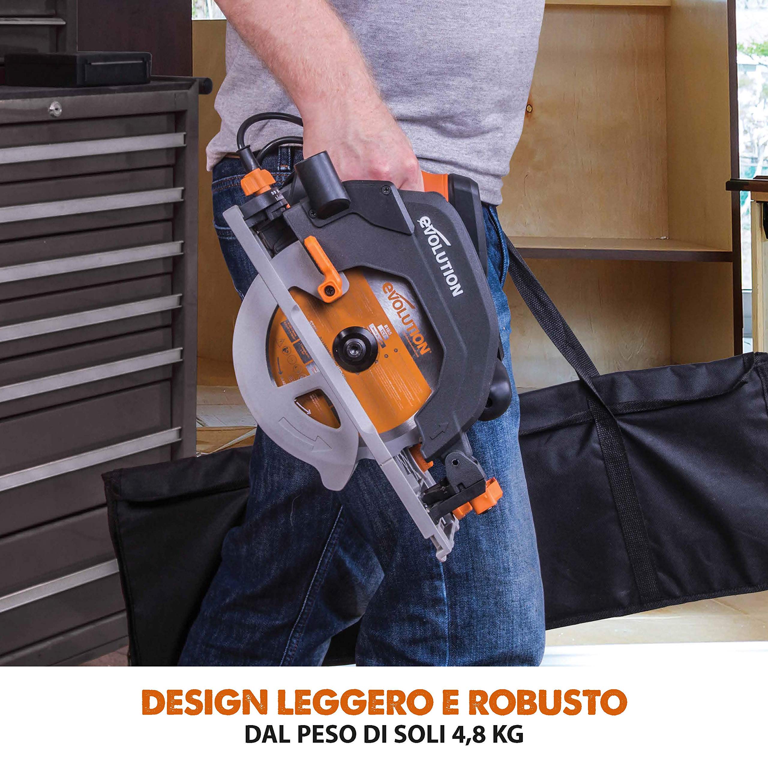 Evolution Power Tools - R185CCSX Sega Circolare Multi-Materiale 185 mm Compatibile con Binario Guida (Pacchetto Abbinato con Binario da 1020 mm Incluso), 230 V