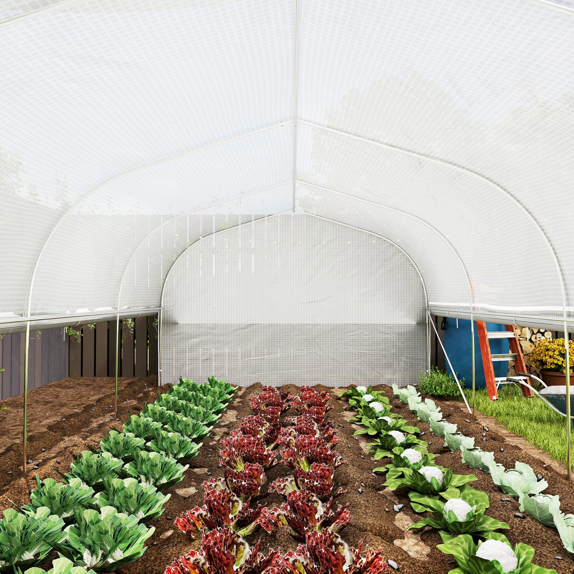 Serra Outsunny 6 x 3 x 2 m con 8 finestre e porta, pareti laterali avvolgibili, tunnel per pomodori in pellicola resistente ai raggi UV con struttura in acciaio zincato, bianco