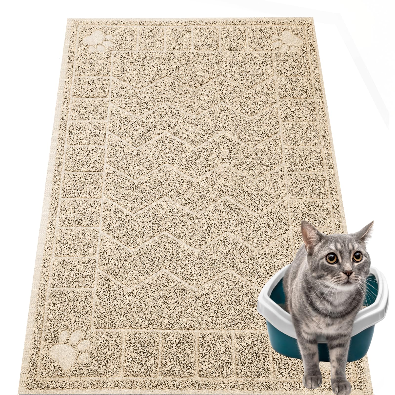 Cat Litter Box Mat, 35" x 24" Large Waterproof Litter Trapping Mat