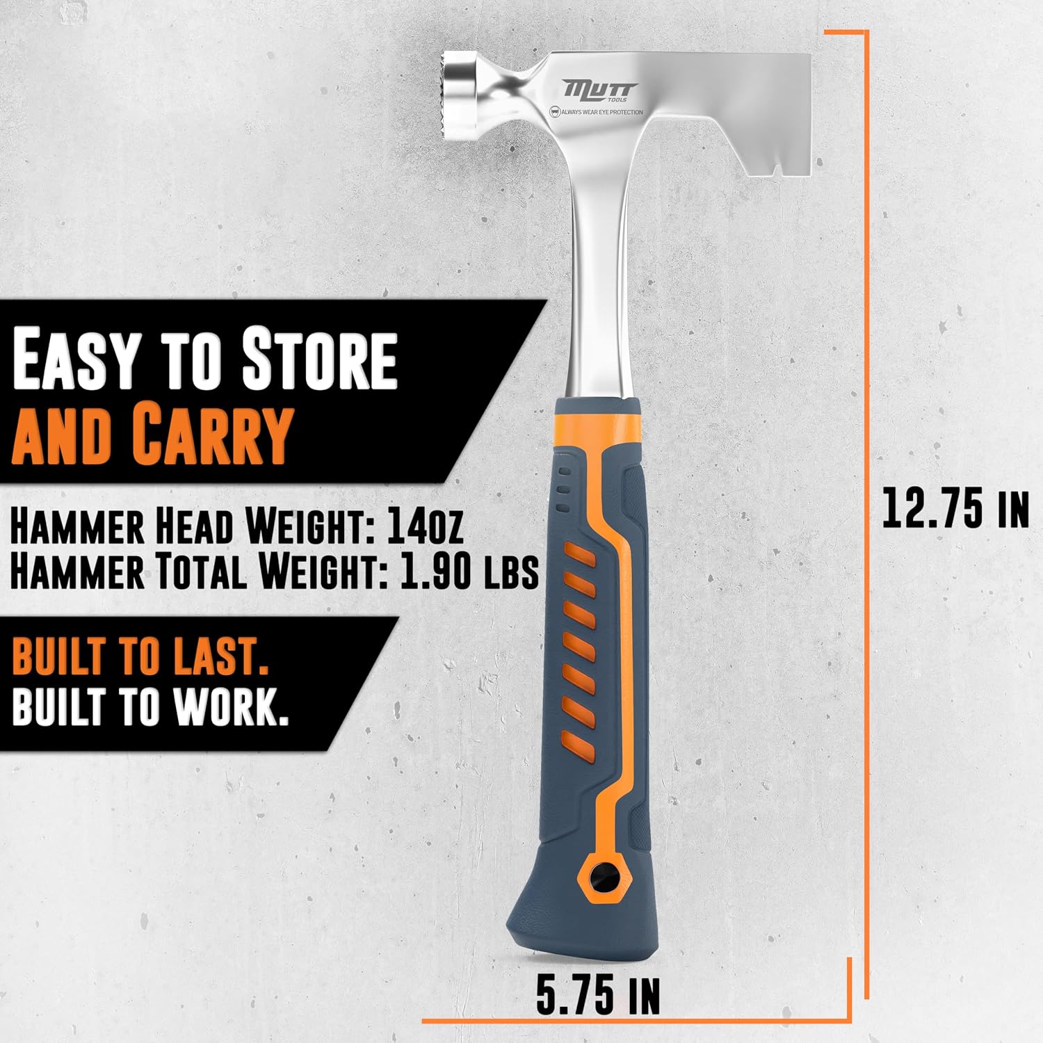 Mutt Tools Professional Drywall Hammer Hatchet – 14oz Head – Ergonomic Grip – Lath Hammer for Drywall Installation and Demolition