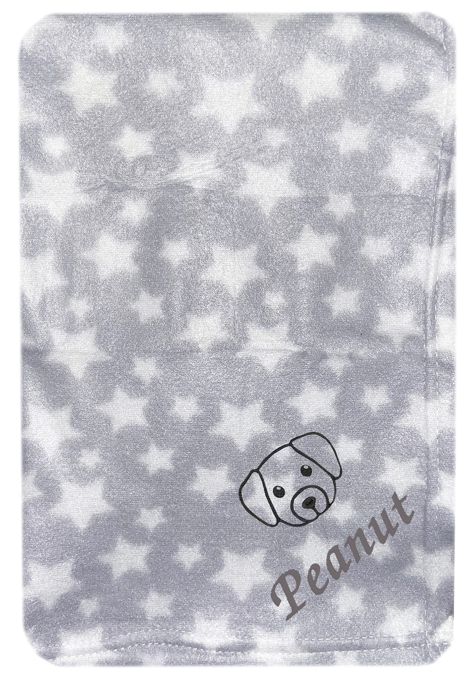 Personalised Puppy Kitten Pet Blanket Bed Blanket Fleece (Grey Star - Dog Face)