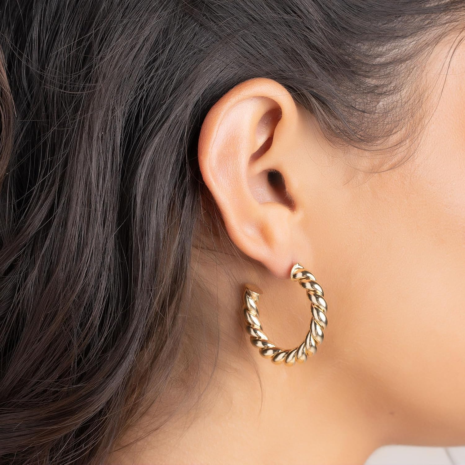 Barzel 18k Gold Plated Chunky Twisted Hoop Earrings, 5mm Thick, 10-40mm Sizes, Open Hoop Earrings for Women - Image 2