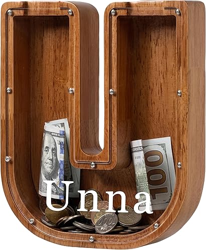 Vista 156 de Alcancía para niños y niñas, alcancía de madera con letra grande del alfabeto con inicial C, banco de monedas, regalos divertidos para cumpleaños