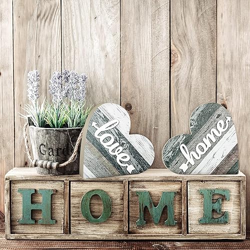 Miniatura 5 de Jetec 2 piezas de decoración de mesa rústica para sala de estar, decoración del hogar, casa de campo, centro de mesa de San Valentín, decoración de