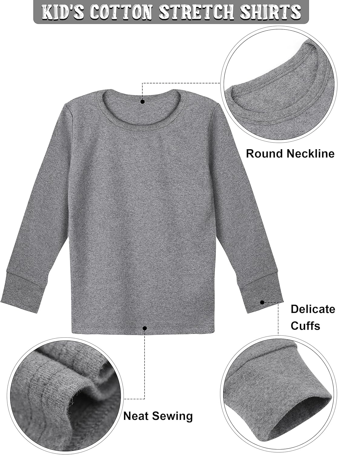 Cooraby 6 Pack Girls Boys Long Sleeve Shirt Thermal Performance Tops Stretch Color Undershirt Base Layer Cotton Top