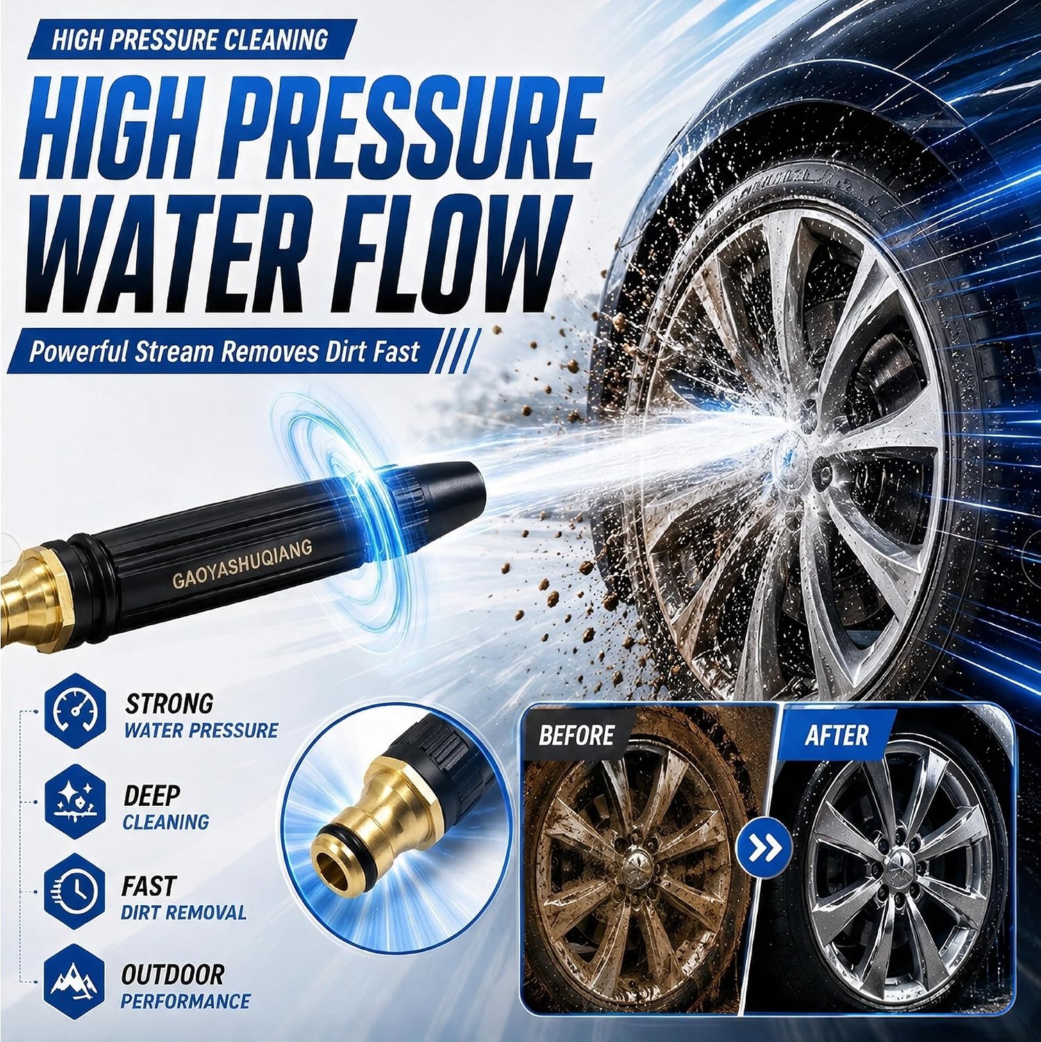High Pressure Hose Nozzle, Heavy Duty Metal Water Gun for Garden Hose image 2
