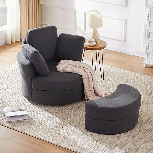 39” Swivel Accent Barrel Chairs with Removable Headrest, Chaise Lounge