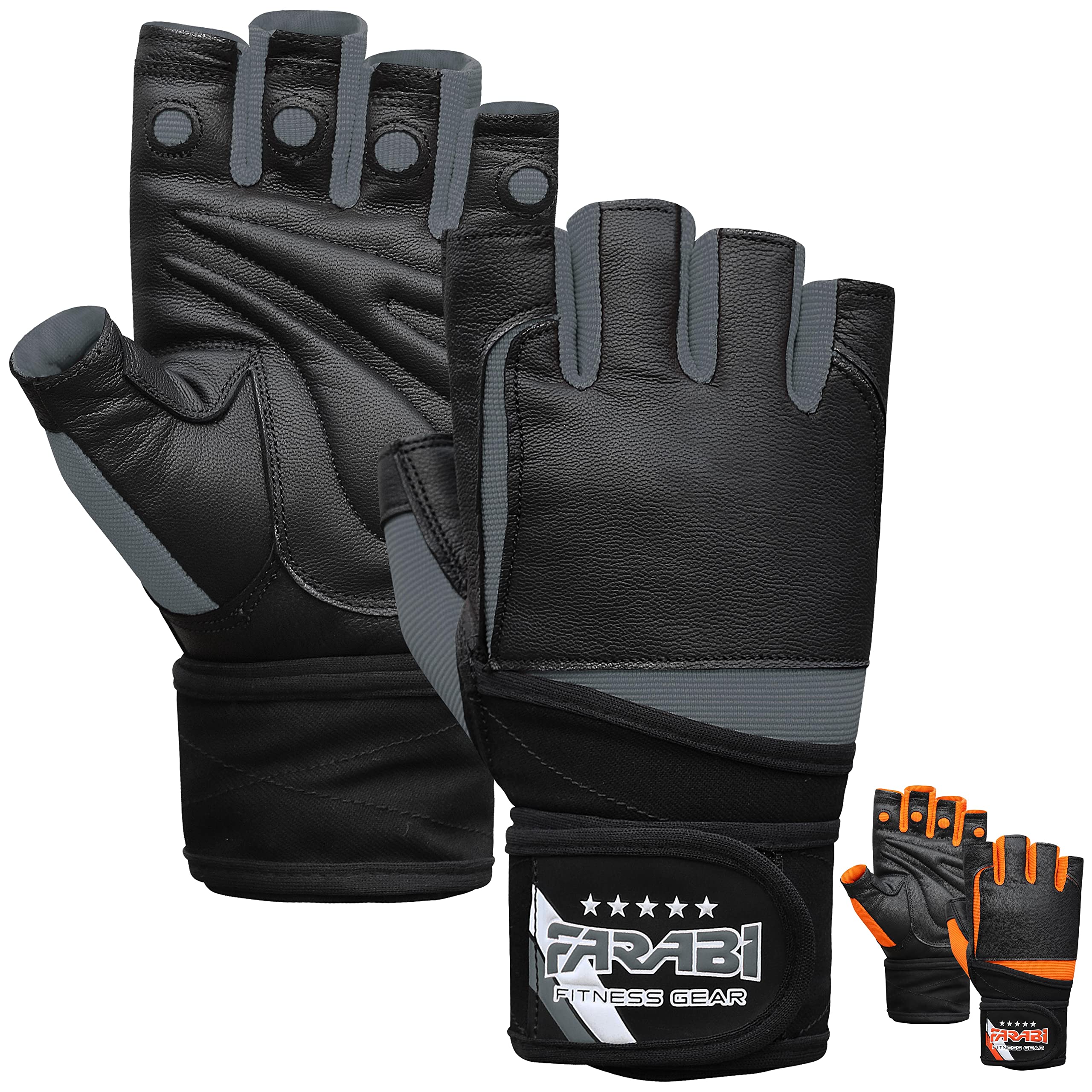 Farabi Sports Guanti Per Sollevamento Pesi Guanti Da Palestra In Vera Pelle Guanti Da Barra Per Supporto Polso Da Allenamento (X-Small, Black/Grey - Foto 8