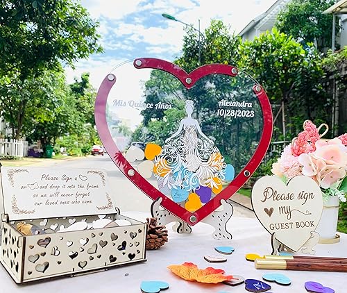 Miniatura 4 de Personalized Mis Quince Guest Book Alternative Gift for Daughter Sweet 15 Sweet 16 Guest Book - Customizable Heart Shaped Quinceanera Drop box Guest