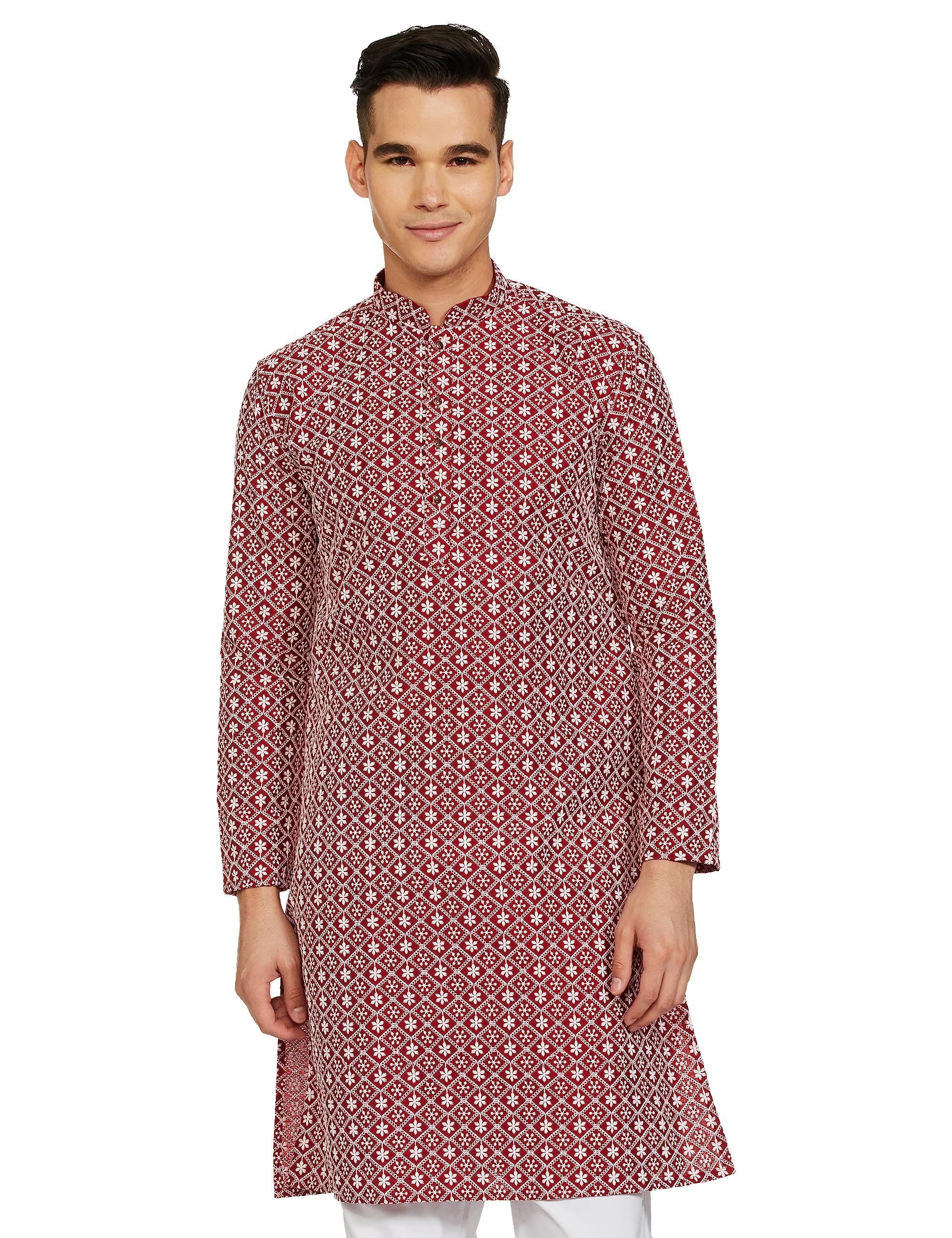 Be Active Men's Traditional Embroidered Lucknowi Full Sleeves Kurta || Cotton Kurta For Men || Men Kurta For Wedding || Kurta For Men (Rfsk0013-Kr 10 Xl)