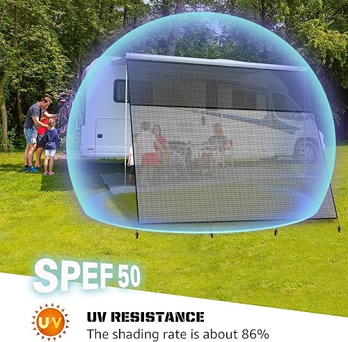 Miniatura 4 de Richeer Parasol para toldo de autocaravana con cremallera de 15 x 8 pies, de malla negra, bloqueador de rayos UV, con efecto de sombreado y