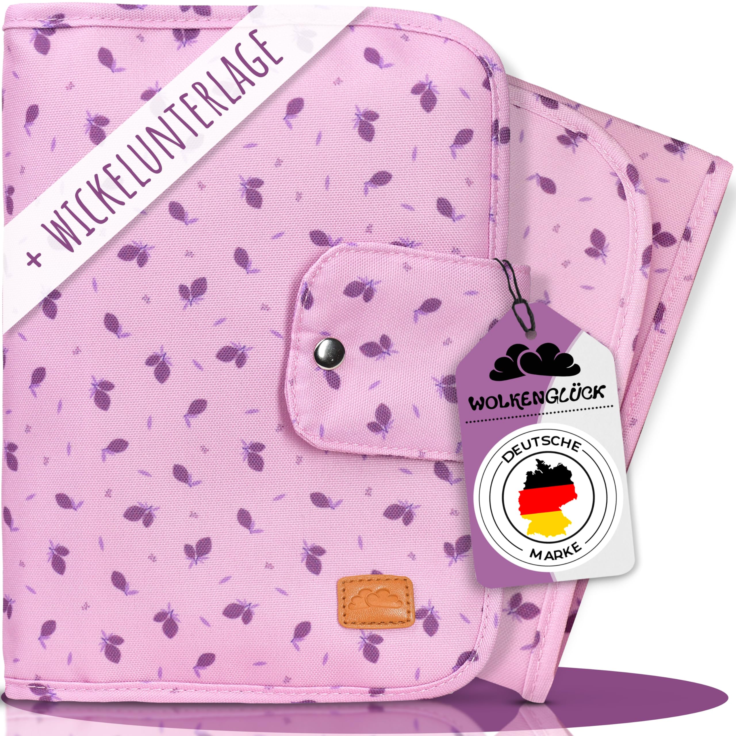 WOLKENGLÜCK® Windeltasche für unterwegs [für bis zu 7 Windeln] - kompakte Windeltasche mit Wickelunterlage und Platz für Windeln, Feuchttücher, Creme & Co. (Rosa)