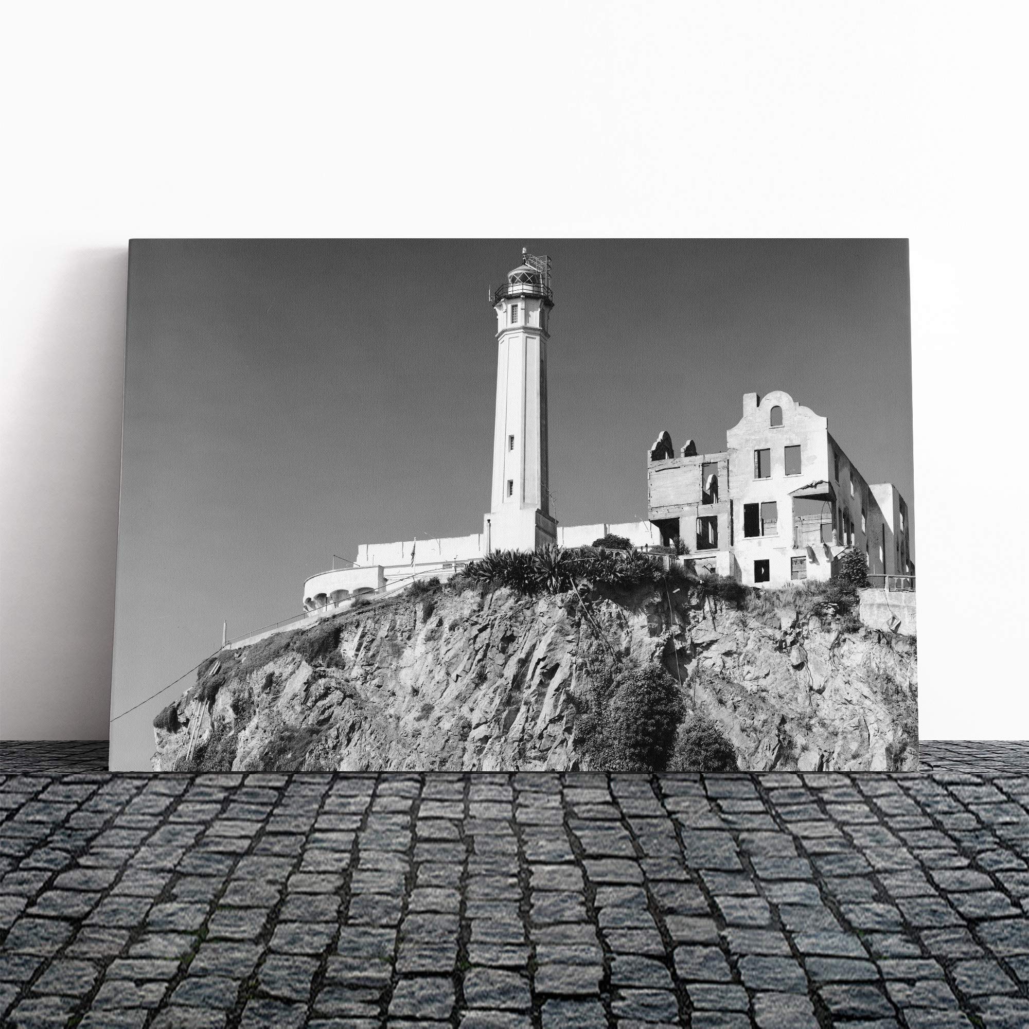Architecture Lighthouse Alcatraz, California Canvas Print | Gallery Wrapped 30mm Frame Wall Art | 30x20 inches | Ready to Hang | Coastal Seascape Picture | Living Room Bedroom Lounge Office