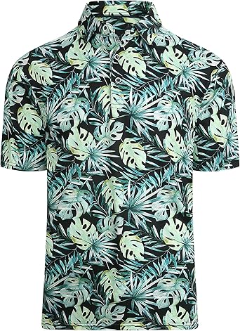 Alex Vando Mens Hawaiian Golf Shirt Moisture Wicking Digital Print Golf Shirts for Men