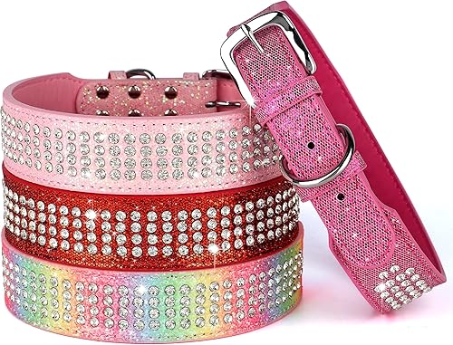 Miniatura 5 de Didog Collar para perro con diamantes de imitación con deslumbrantes diamantes, collar de perro de piel sintética con purpurina de 1.5 pulgadas de