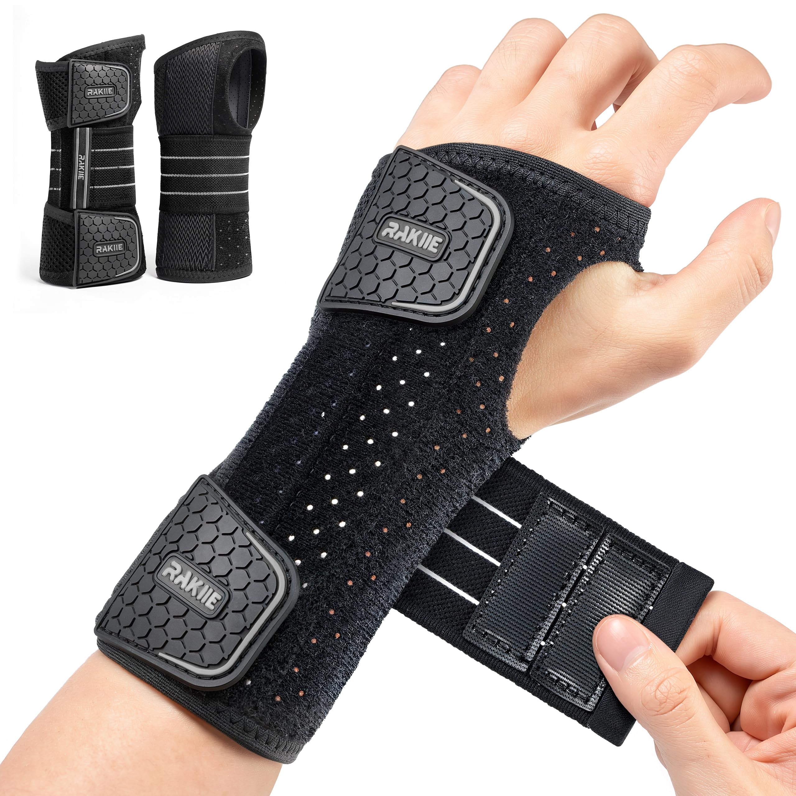 2er-Pack Handgelenkstütze für Karpaltunnelsyndrom Schiene, Handgelenkbandage mit 3 Metallschienen & Atmungsaktives Mesh, Verstellbare Handgelenk Bandagen für Nacht & Sport, Bandage Handgelenk, Grau L