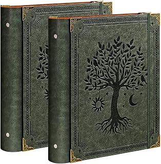 OVESMUSL 2 Pack PU Leather 3 Ring Binder, 2 Inch Green Tree