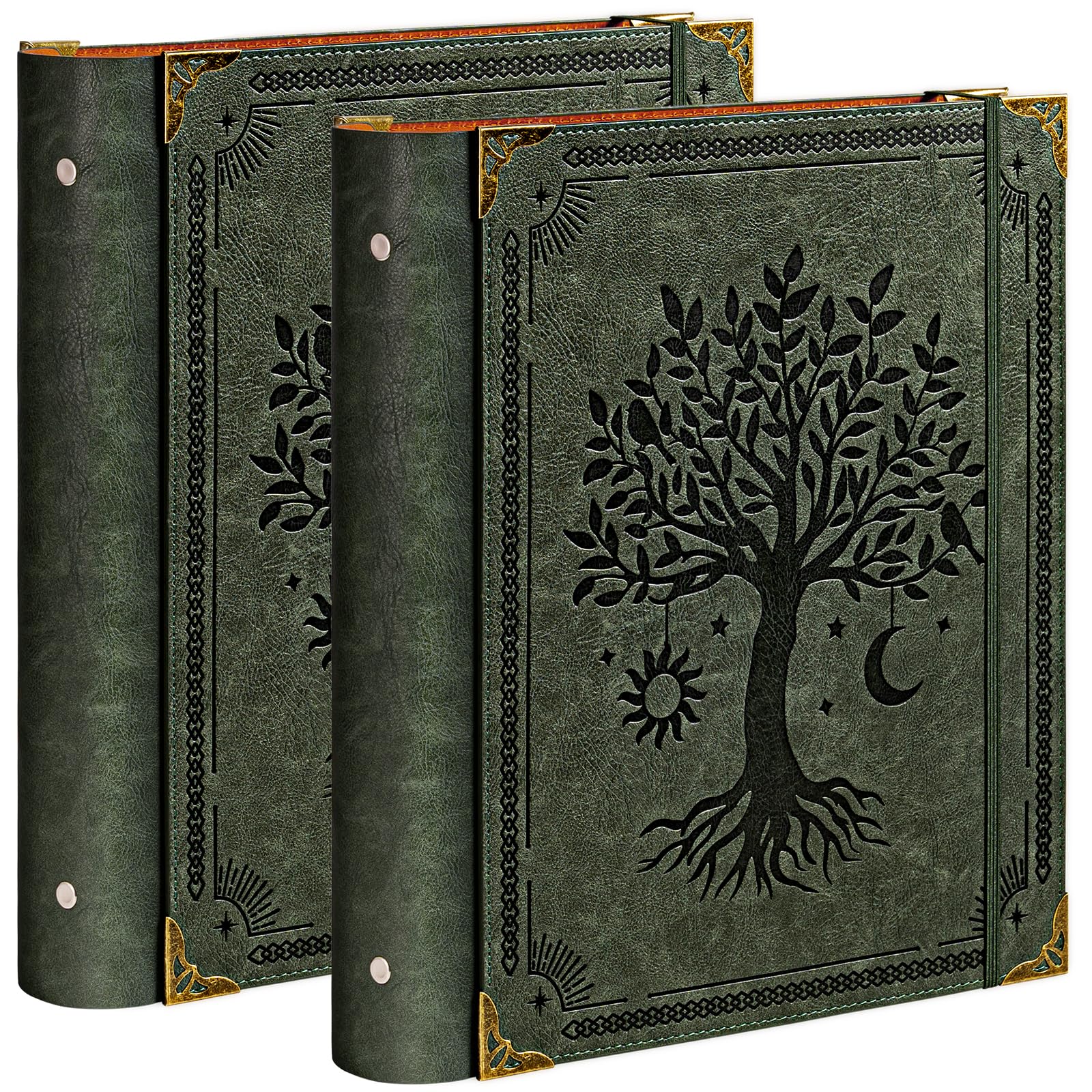 OVESMUSL 2 Pack PU Leather 3 Ring Binder, 2 Inch Green Tree