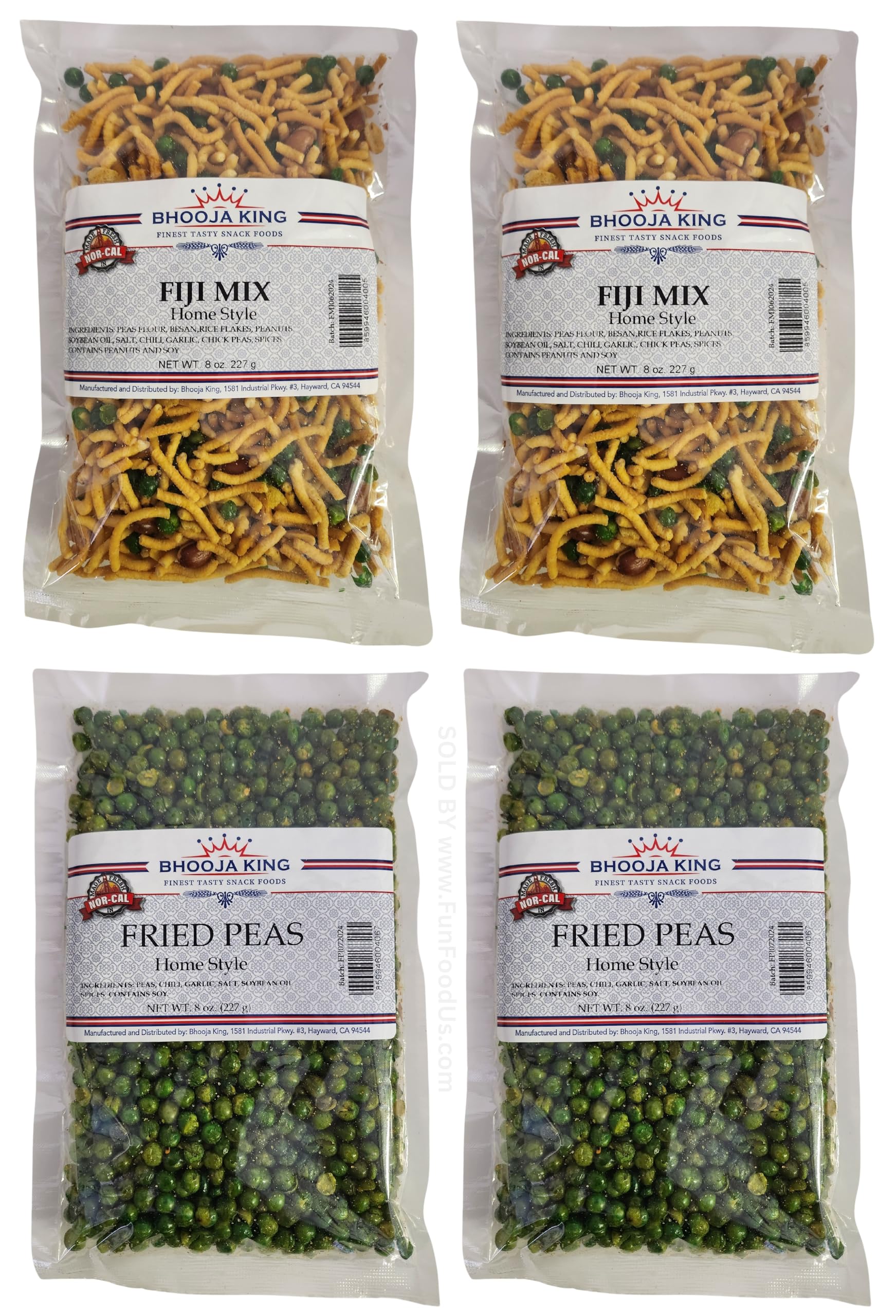 FIJI Snack - Mix Bhooja, Fried Peas (Pack Of 4 x 227g Ea) Home Style Made Variety Pack, Finest Tasty Snack!