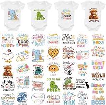 Fun Baby Iron on Transfers, 36 PCS Onesie Decorating Kit Baby Shower, Funny Heat Transfer Stickers, Iron on Decals for T Shirts Hoodie Bibs Bodysuit Clothing DIY Crafts
