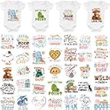 Fun Baby Iron on Transfers, 36 PCS Onesie Decorating Kit Baby Shower, Funny Heat Transfer Stickers, Iron on Decals for T Shirts Hoodie Bibs Bodysuit Clothing DIY Crafts