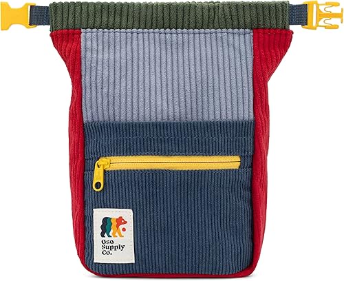 Cubo boulder de pana retro, bolsa de tiza independiente de gran tamaño para escalada en roca, cierre magnético enrollable, bucles de doble cepillo,