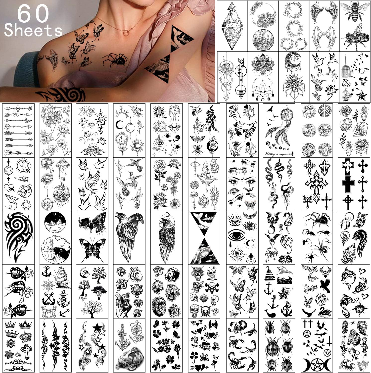 Realistic Temporary Tattoo 250 Mix & Match Minimalistic