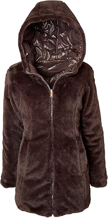 Sportoli Womens Winter Coat Reversible Faux Fur Lined Quilted Puffer Jacket