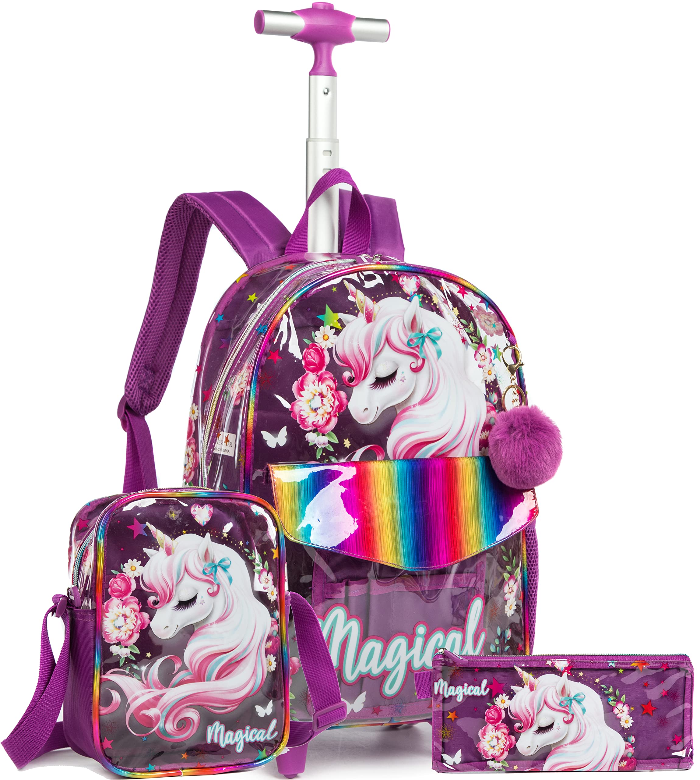 Buy Unicorn Rolling Backpack for Girls See Through Kids Backpacks with