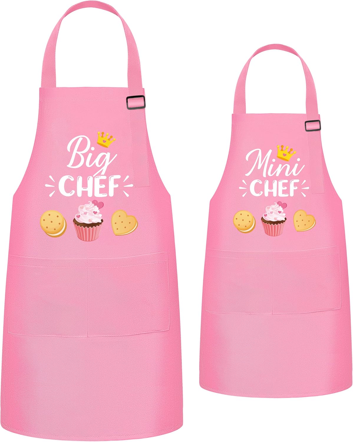 R HORSE 2Pcs Adults Kids Matching Apron Set - Mommy and Me Adjustable Kitchen Apron with 2 Pockets - Parent and Child Matching Gift for Women Kid Cooking Baking Painting Training Gardening