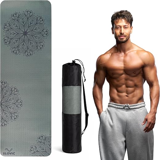 Slovic Yoga Mat for Woman [6 MM] | TPE Yoga Mat for Man | Anti-Slip Exercise Mat for Home Workout &amp; Home Gym | Durable &amp; L...